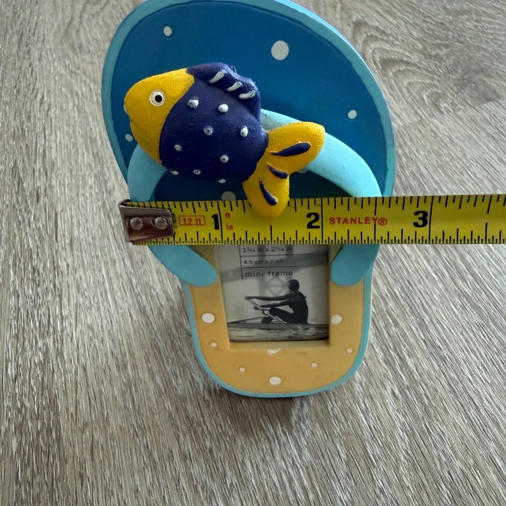 Furio Flip Flop Mini Picture Frame Blue Yellow Polka Dot 3D Fish Beach Decor 5in